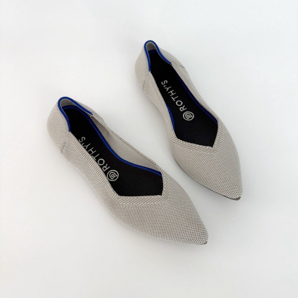 Rothy’s The Point Cream Gray Flax Birdseye Flats Pointed Toe Shoes Slip On Knit